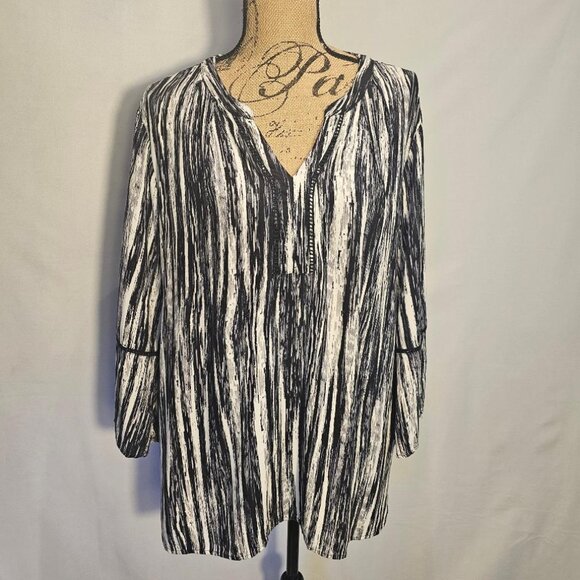 Gloria Vanderbilt Womens 3/4 sleeve Balck & White Blouse Size 3X - Picture 1 of 6
